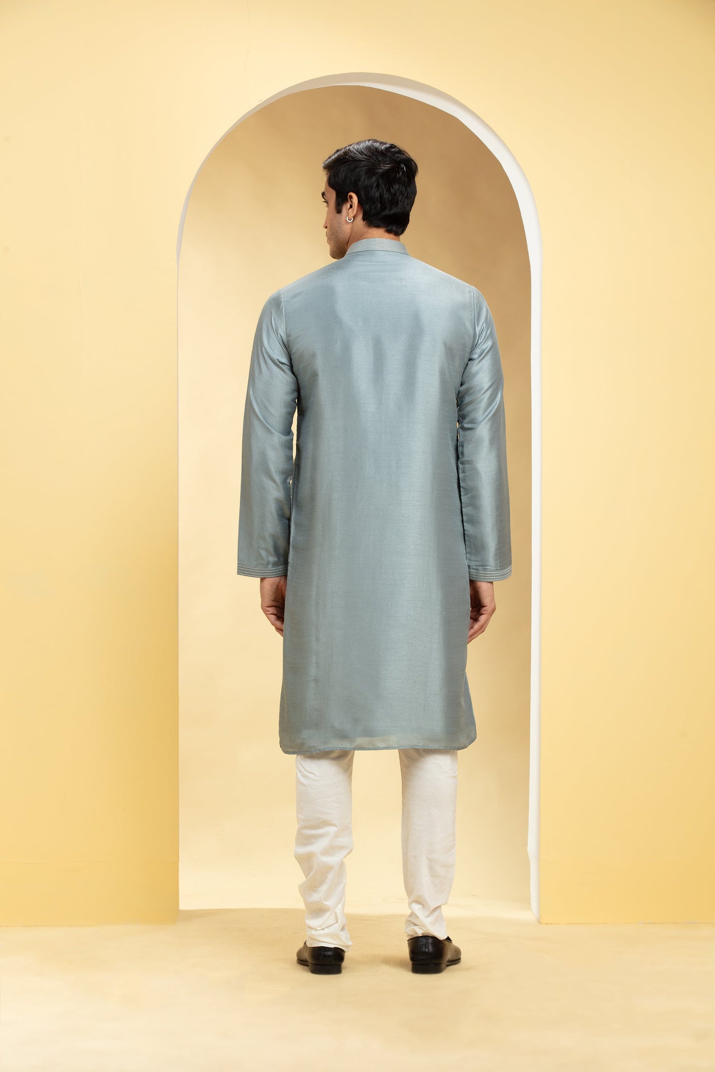 Slate Grey Lucknowi kurta pajama Set with Mirror and Thread work