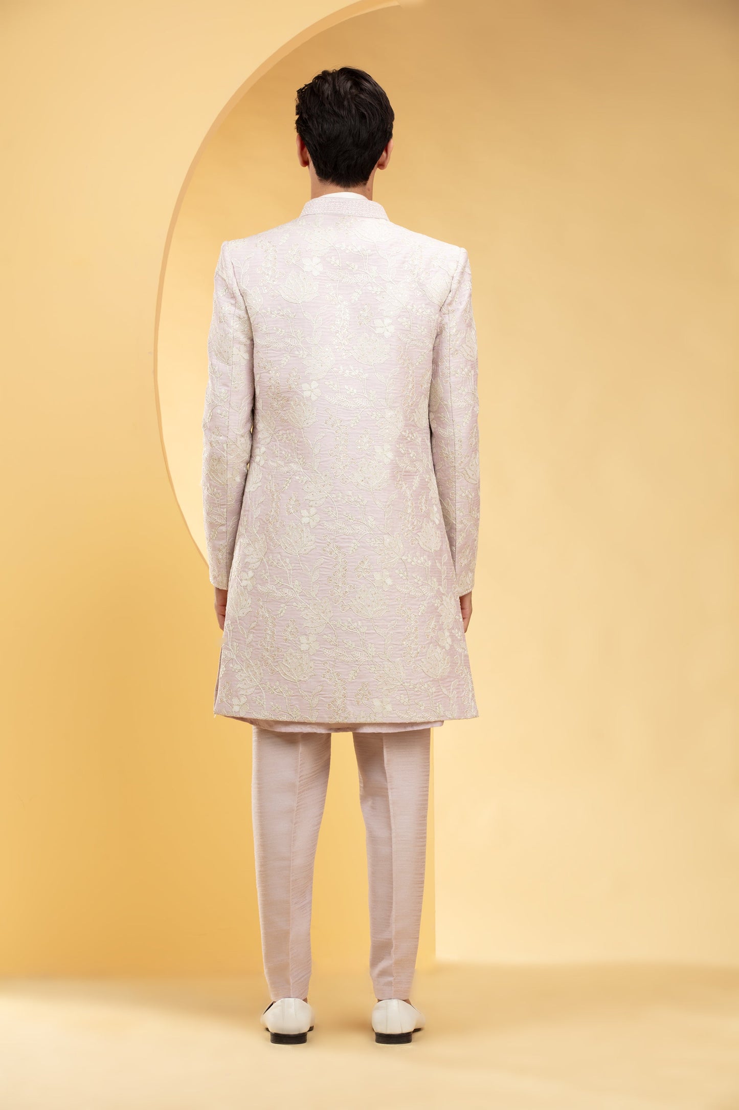 Heavenly Pink Ombre open Indo Western set with all over thread work