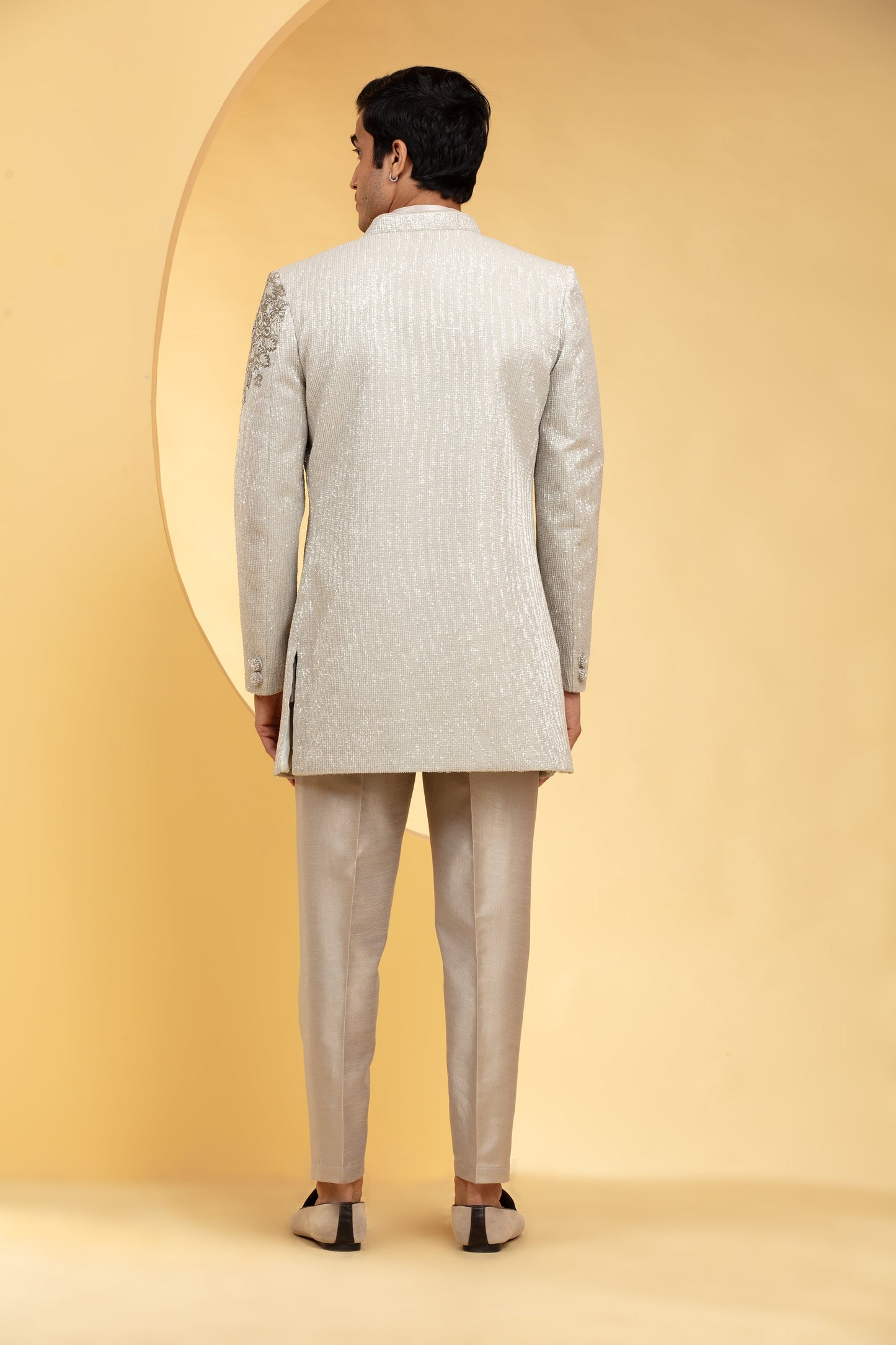 Beige Indo western kurta Set with sequins hand work