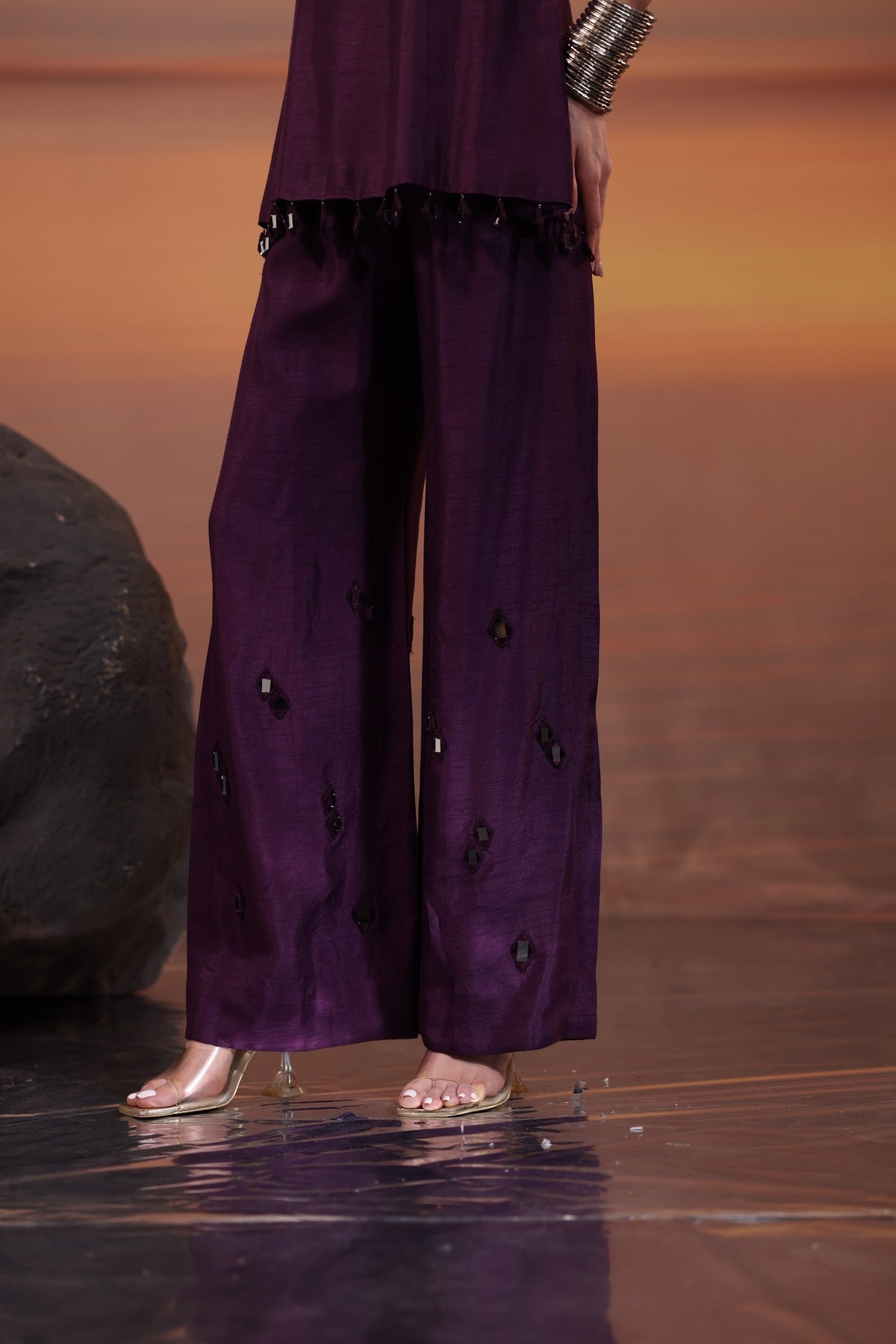 Dark Purple Embellished Dola Silk Festive Co-Ord Set