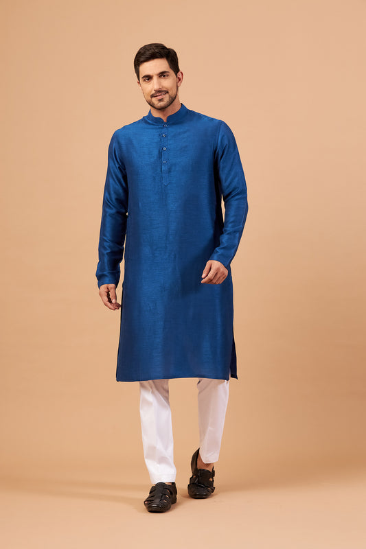 Blue Raw Silk Elegant Work Formal Wear ( only Kurta )