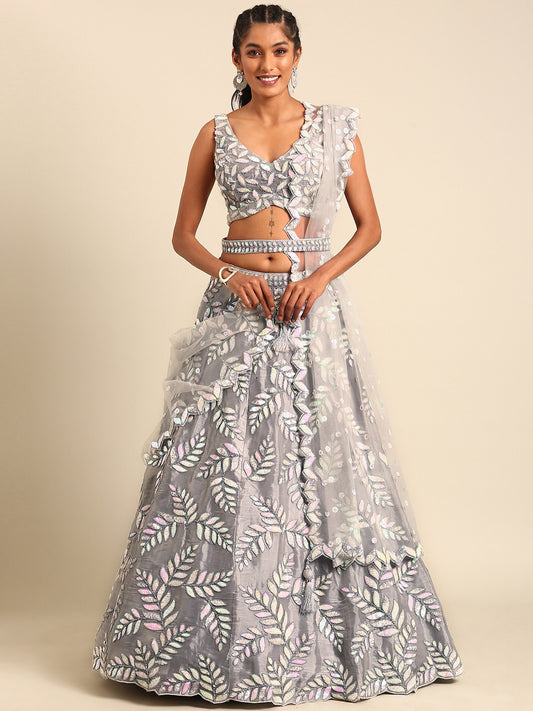 Grey Organza Sequins & Zarkan embroidery Lehenga
