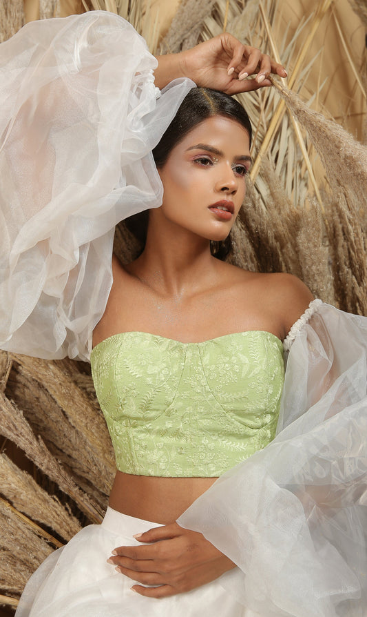 Mint Green Hand painted skirt set