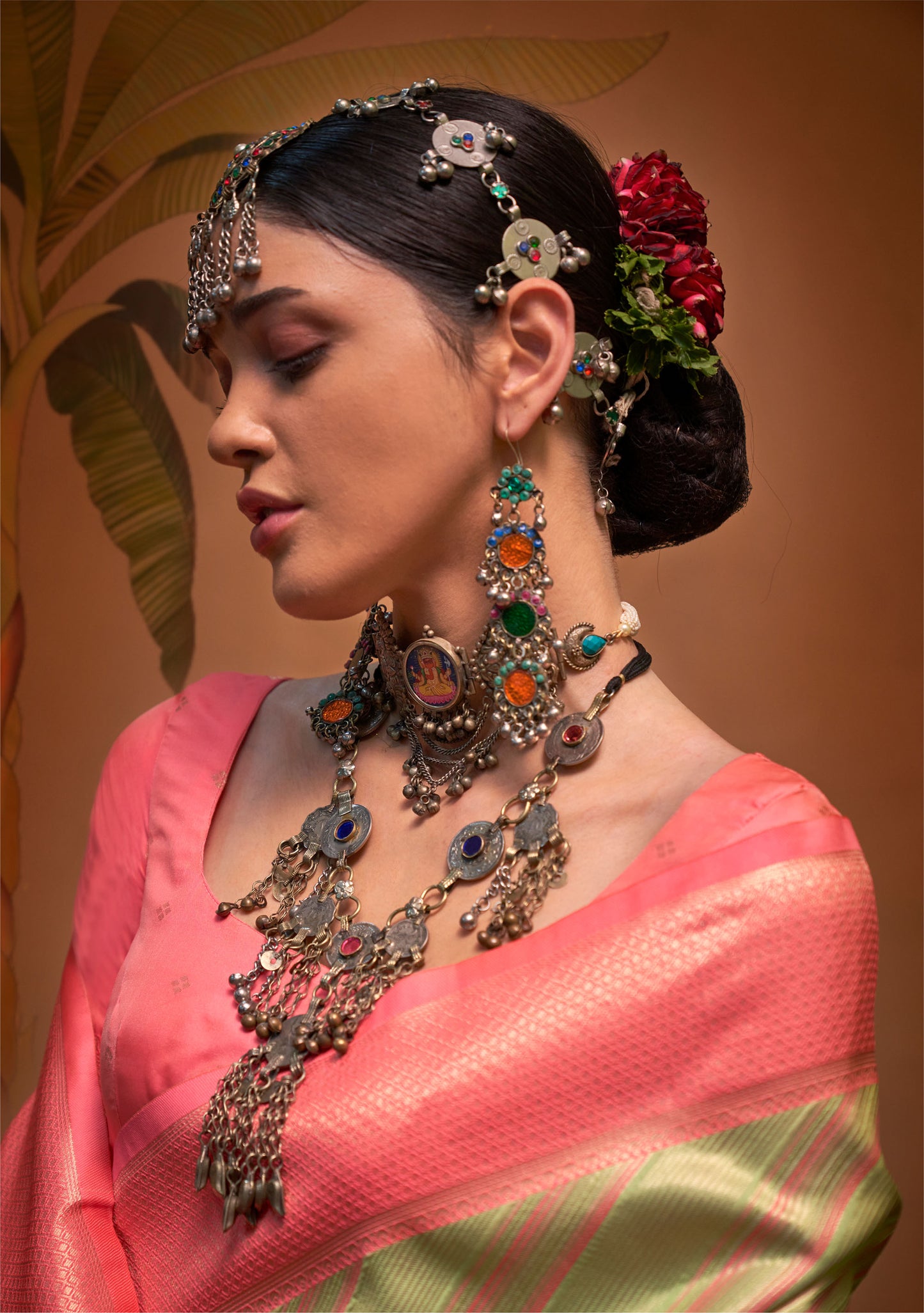 Pink and Light Pistachio Kalamari Handloom Silk Saree