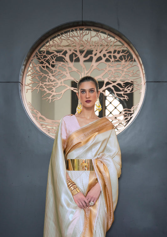 off white Khitaab Silk Handloom Saree