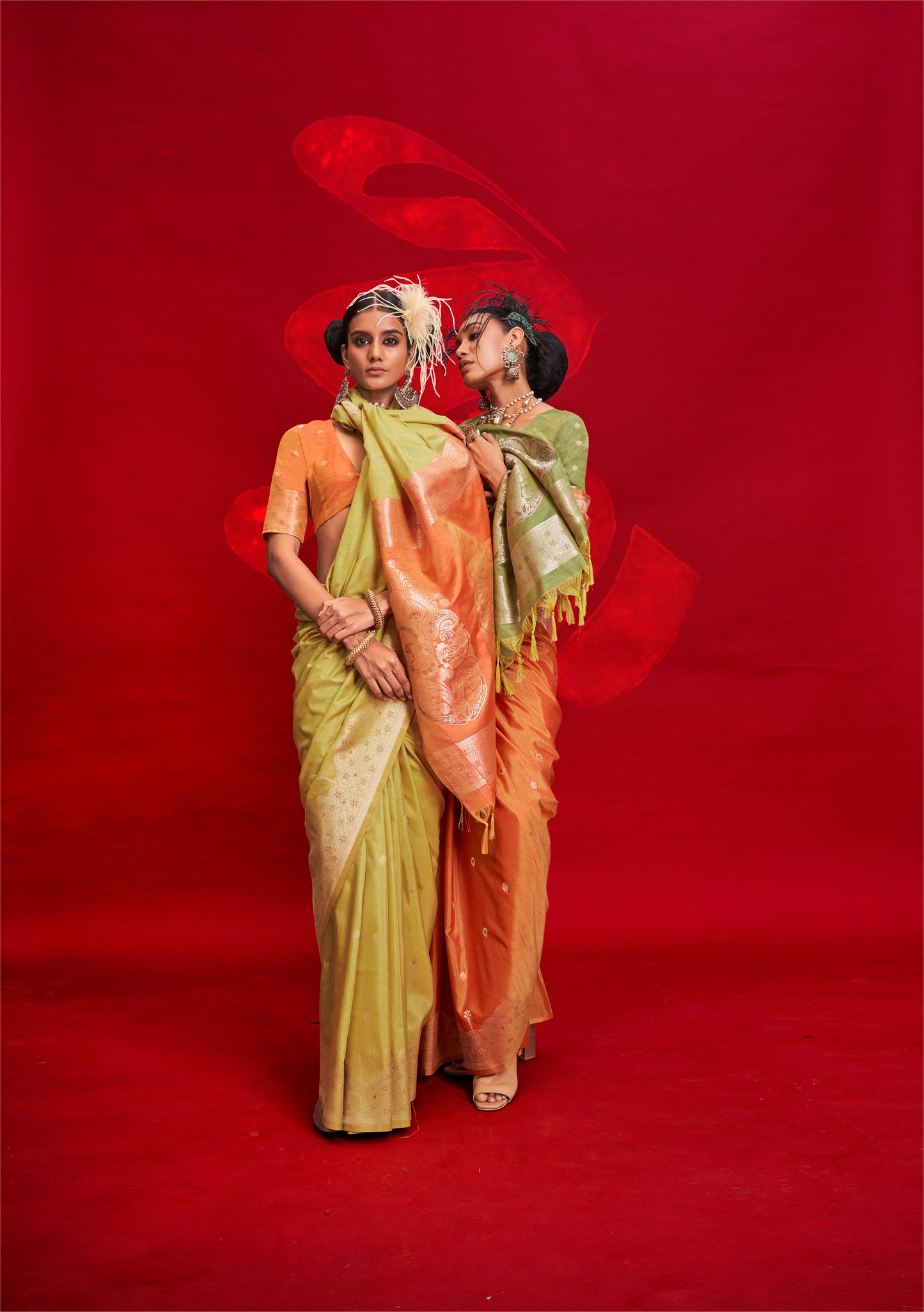 Green Kontessa Tussar Silk Handloom Saree with ikkat Pallu