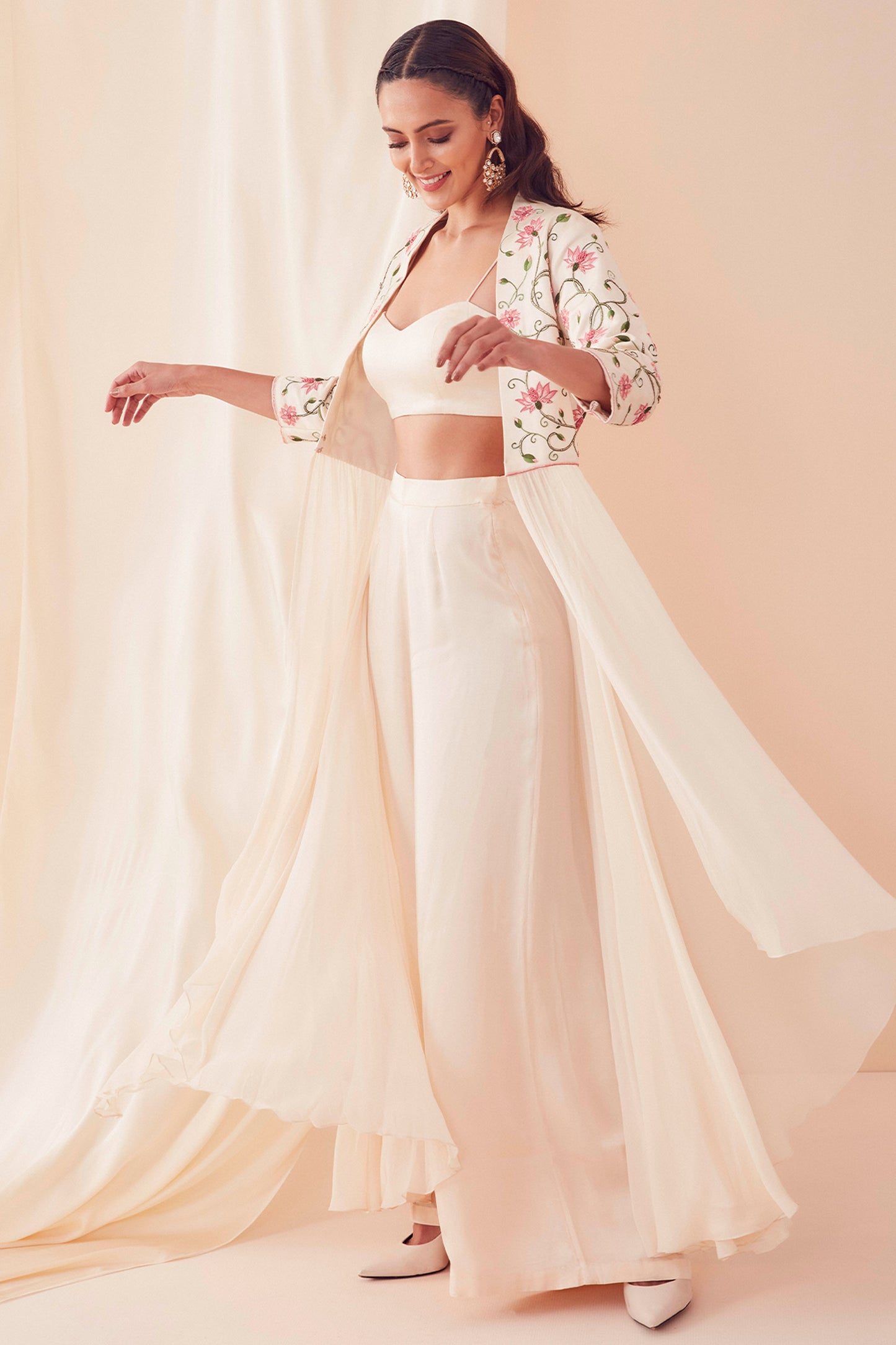 Ivory Lotus Garden Jacket Set - Aarambh