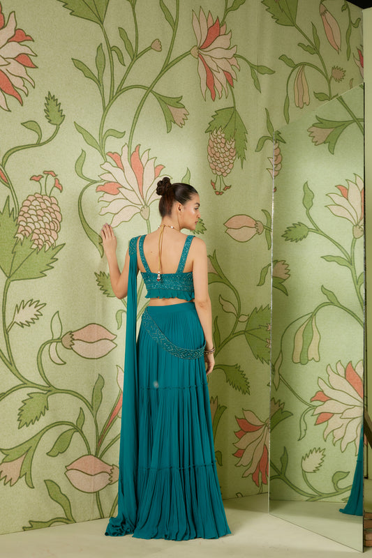 Viridian Green Concept Georgette Signature 3D Embellished Saree