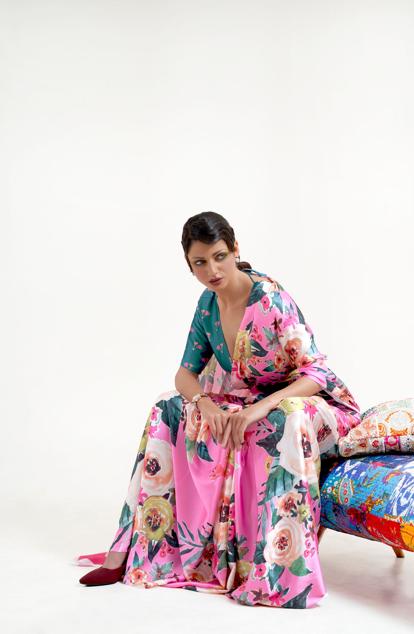 Pink Kazo Digital Soft Crepe Printed Saree