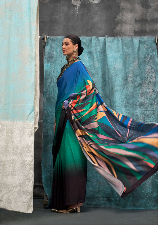 Blue Kernia's Printed Pure Silk Crepe Saree