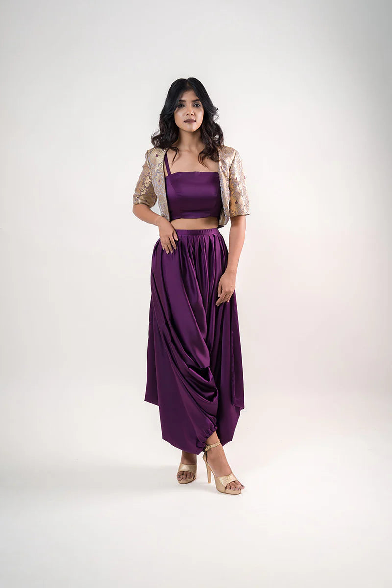 Royal Purple Crop Top With Modern Afghani Pants S