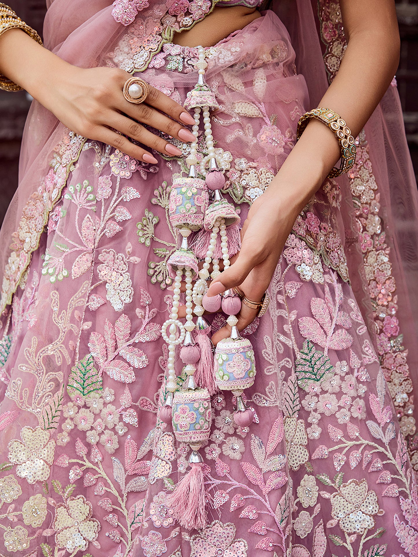 Pink Net Sequins embroidery Lehenga Choli for Engagement