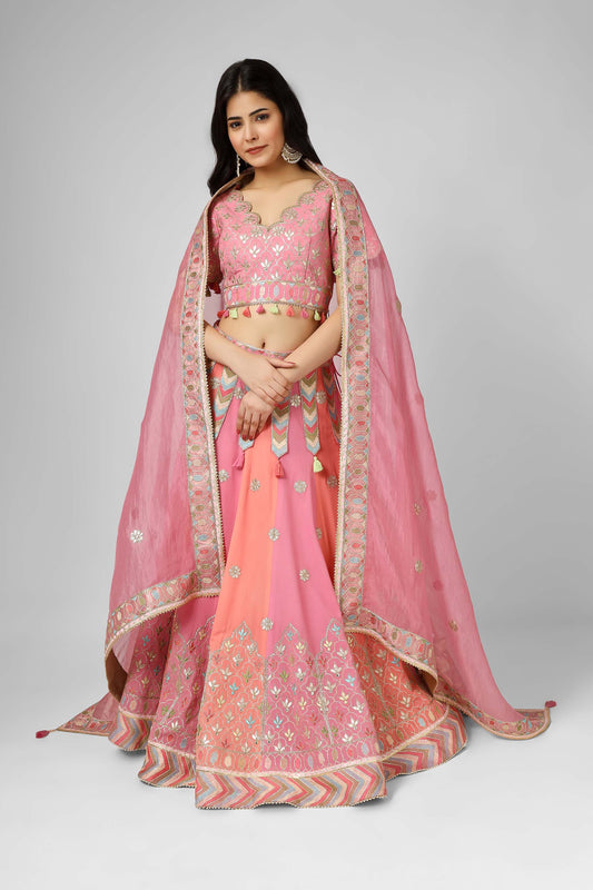 Gotta Bling Pink Georgette Gotta Dori Sangeet Lehenga