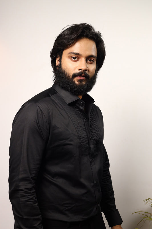 Black Giza Cotton Black Pintuck Shirt