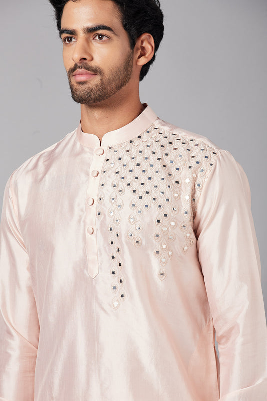 Peach Dupion Silk Mirror Work Festive ( only Kurta )
