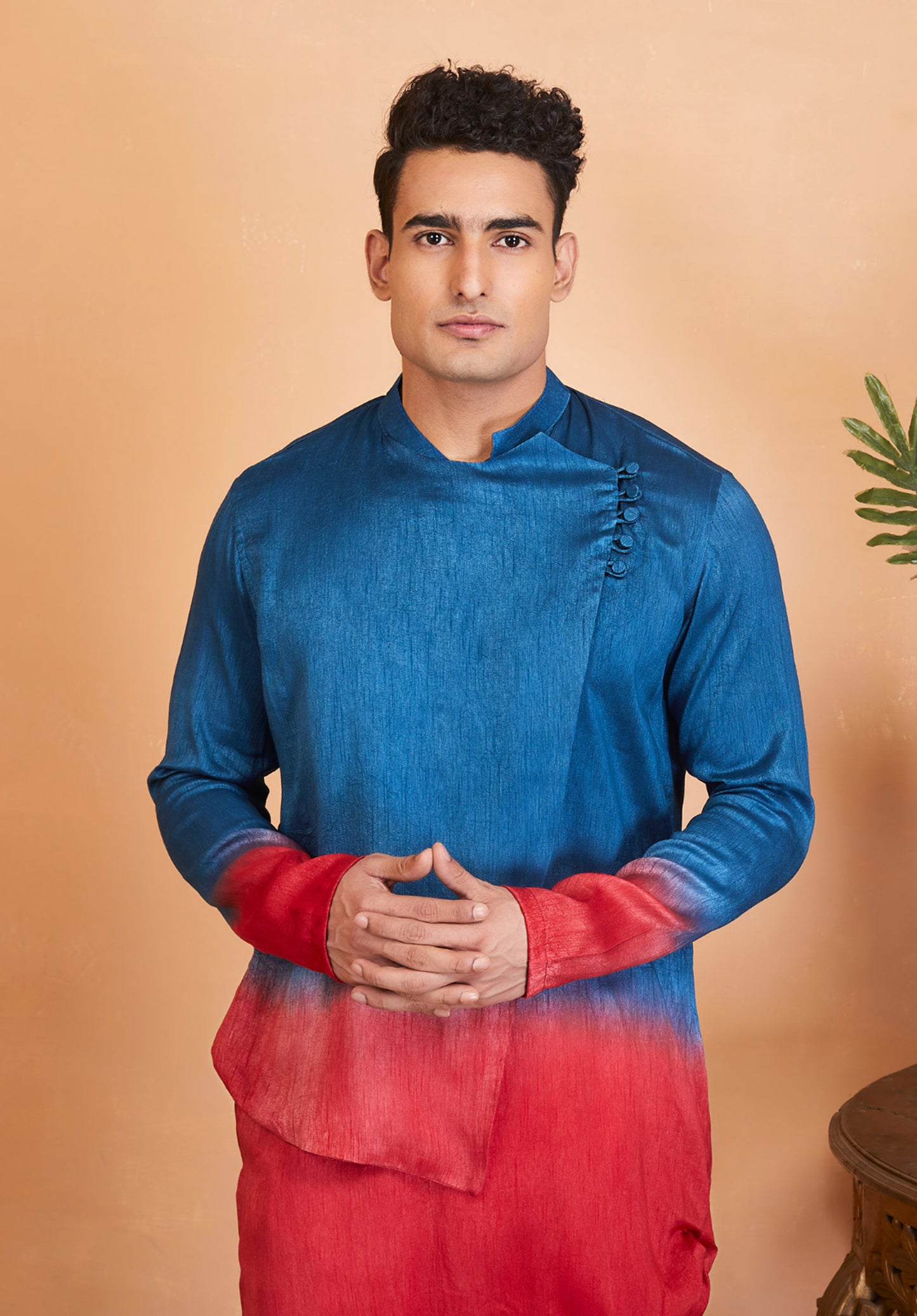 Teal Blue & Maroon Raw Silk Intricate Embroidered Festive ( only Kurta )