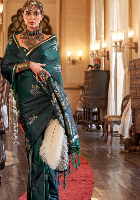 Green Kanthkala Satin Silk Handloom Saree