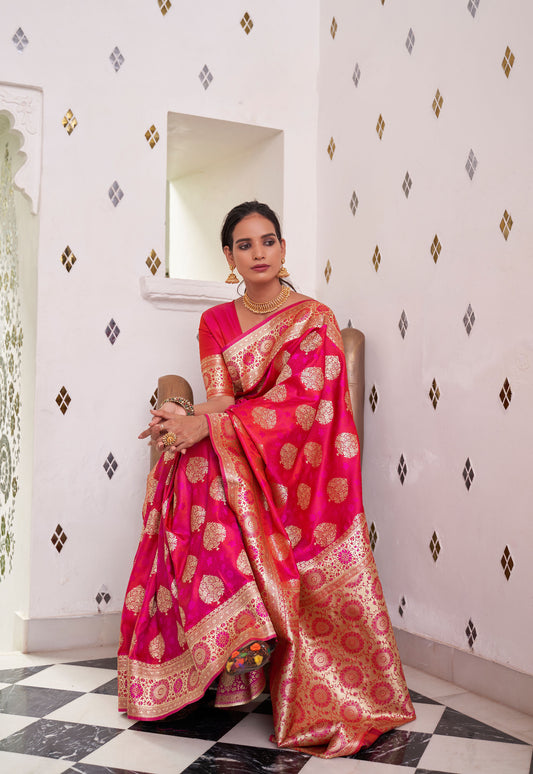 Pink Karnavati Pure Satin Silk Saree