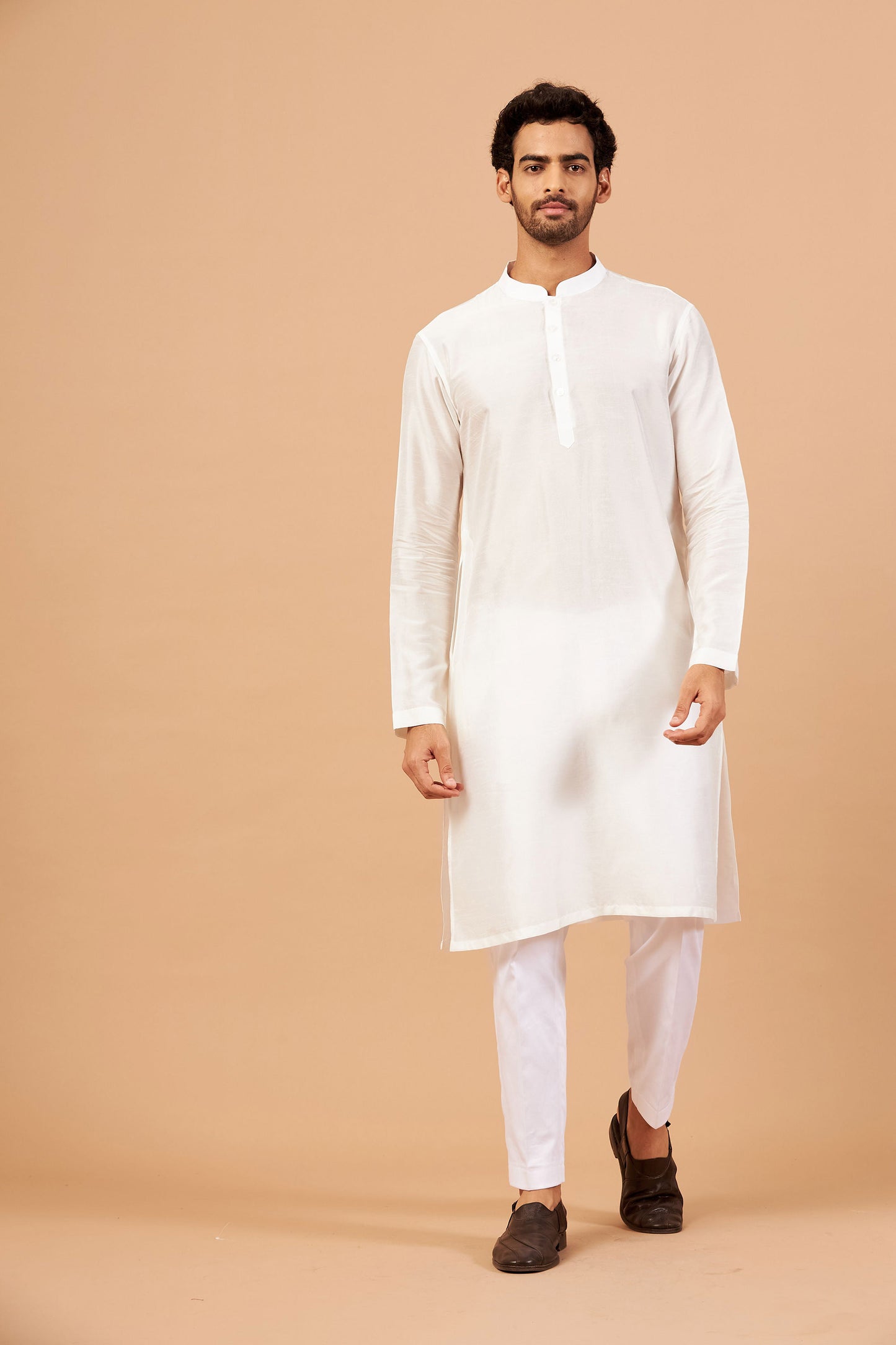 White Raw Silk Embroidered Formal ( only Kurta )