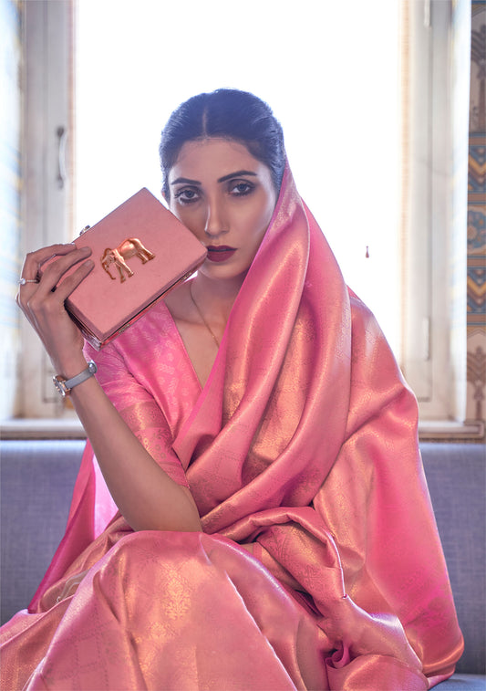 Pink Kumbhi Silk - Petals Handloom Saree
