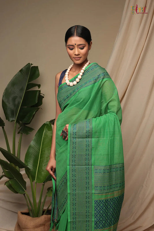 Green Pure Cotton Handloom Kanchi Saree