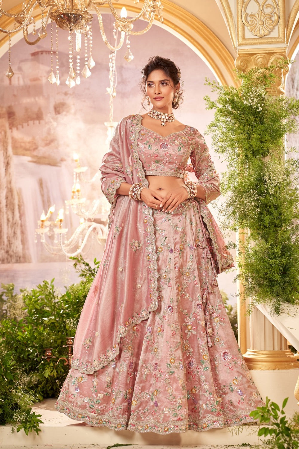 lehenga dress pink Coral Pink Gotta Patti Bridal Lehenga BL-157
