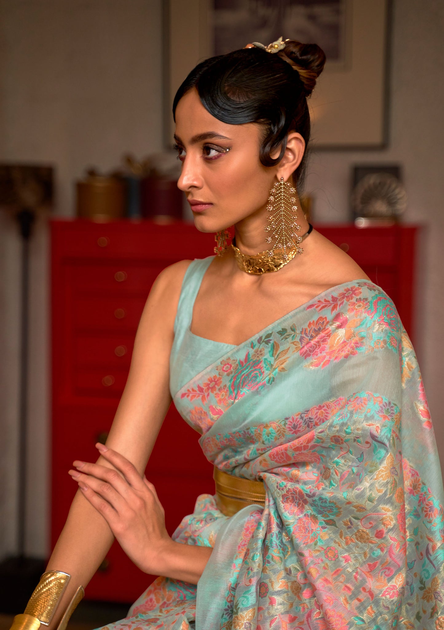 Green Kaazi Silk Kashmiri Modal Handloom Saree