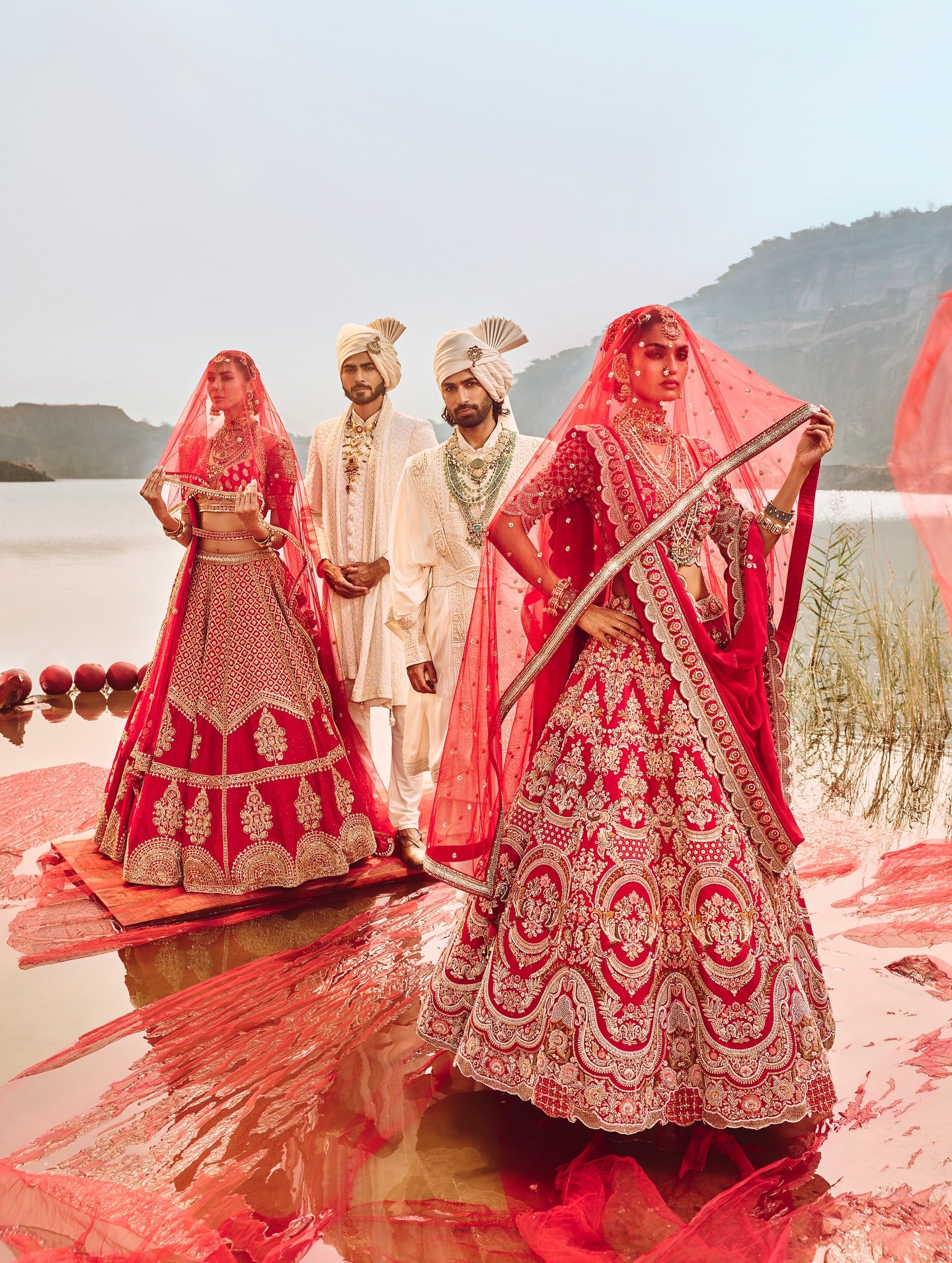 Red Raw Silk Bridal Lehenga with Scallop Dupatta