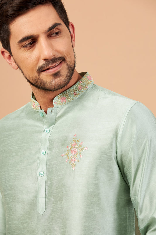 Pastel Green Cotton Embroidery Festive ( only Kurta )