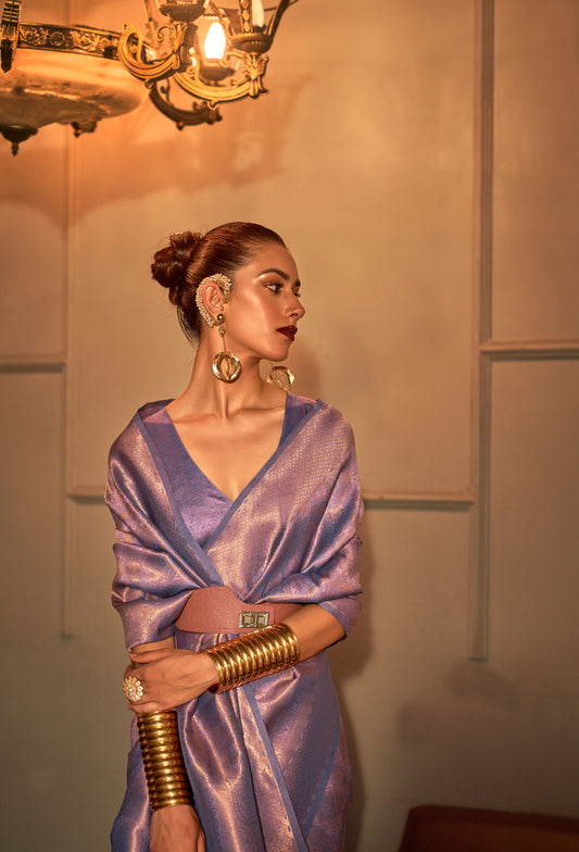 Purple Kanvi Senses Two Tone Handloom Weaving Silk Saree