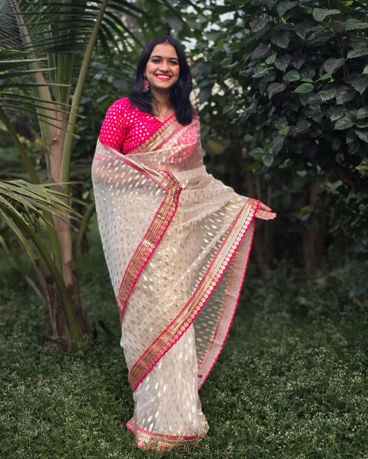 Ivory rose Cream Saree
