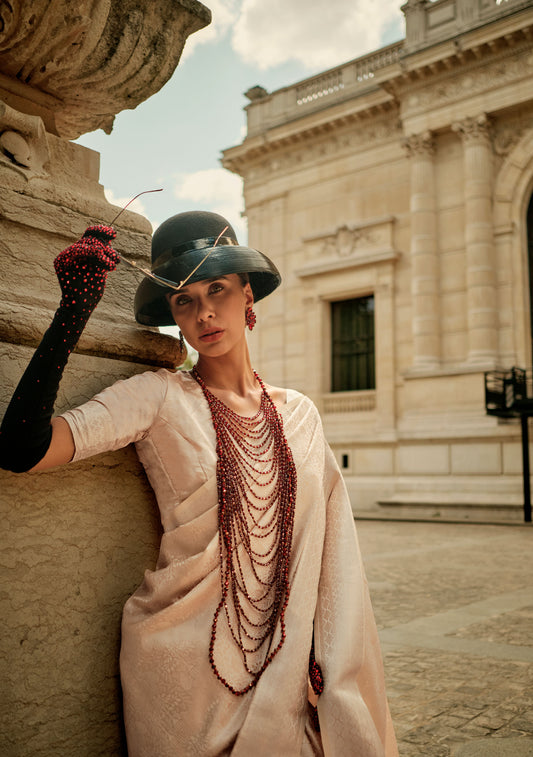 Cream Kavinci Silk Pure Satin Handloom saree