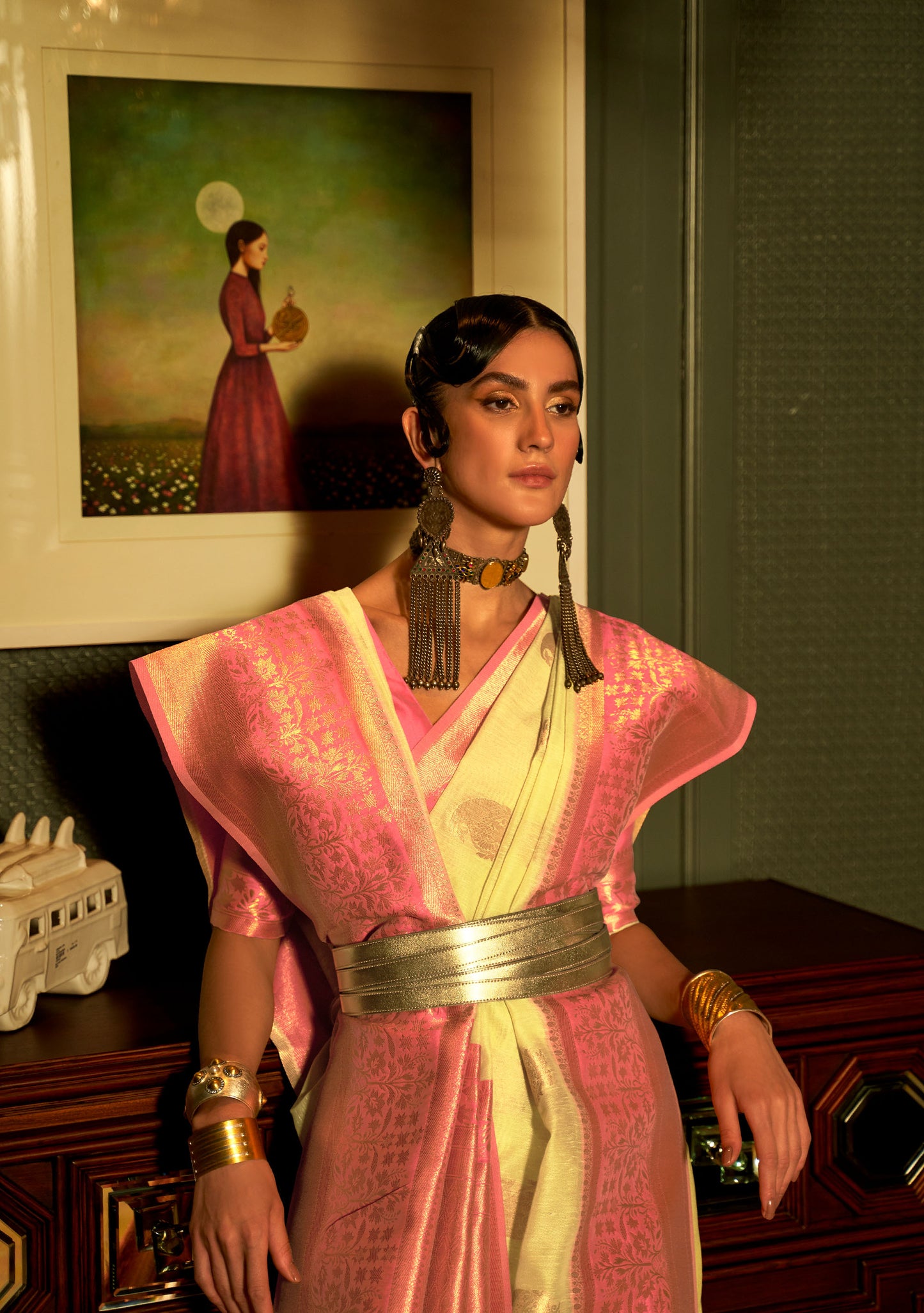 Pista Green Keith Linen Zari woven Saree