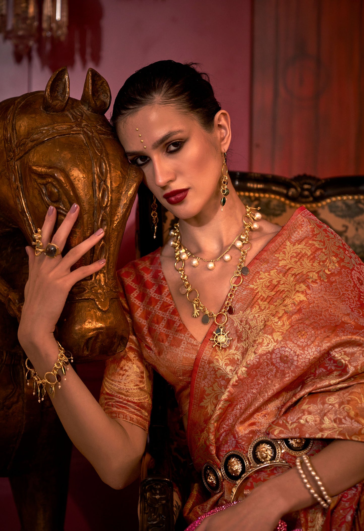 Orange Kalkatti Zari Handloom Silk Saree