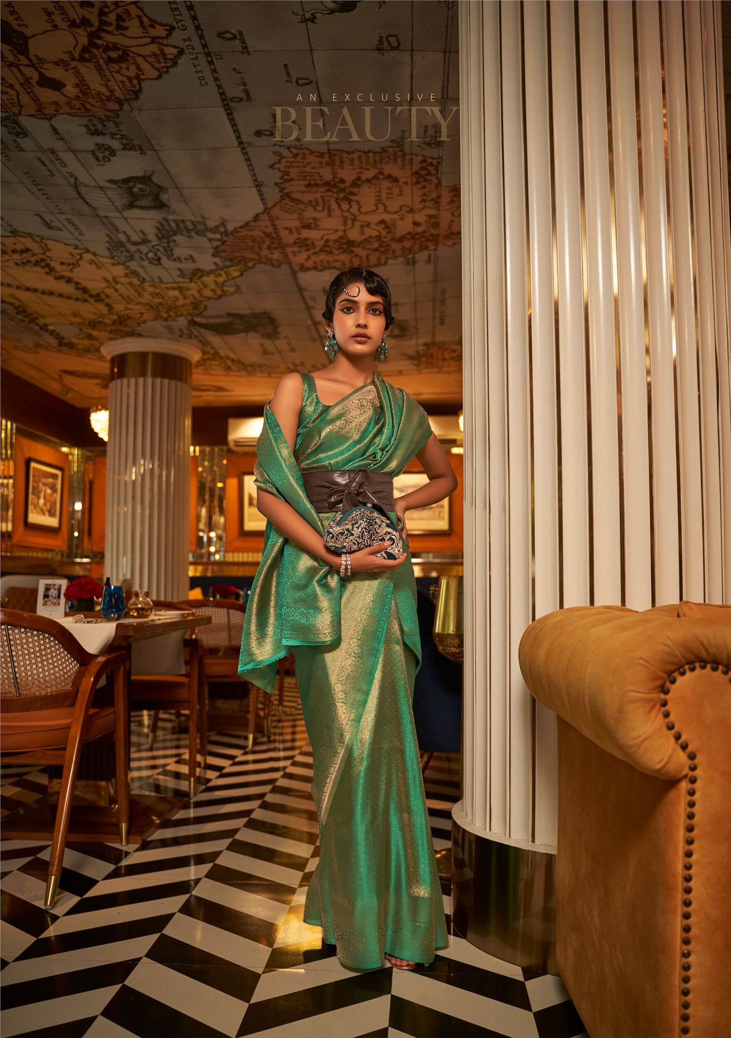 Green Kumbal Silk Nylon Satin Zari woven saree