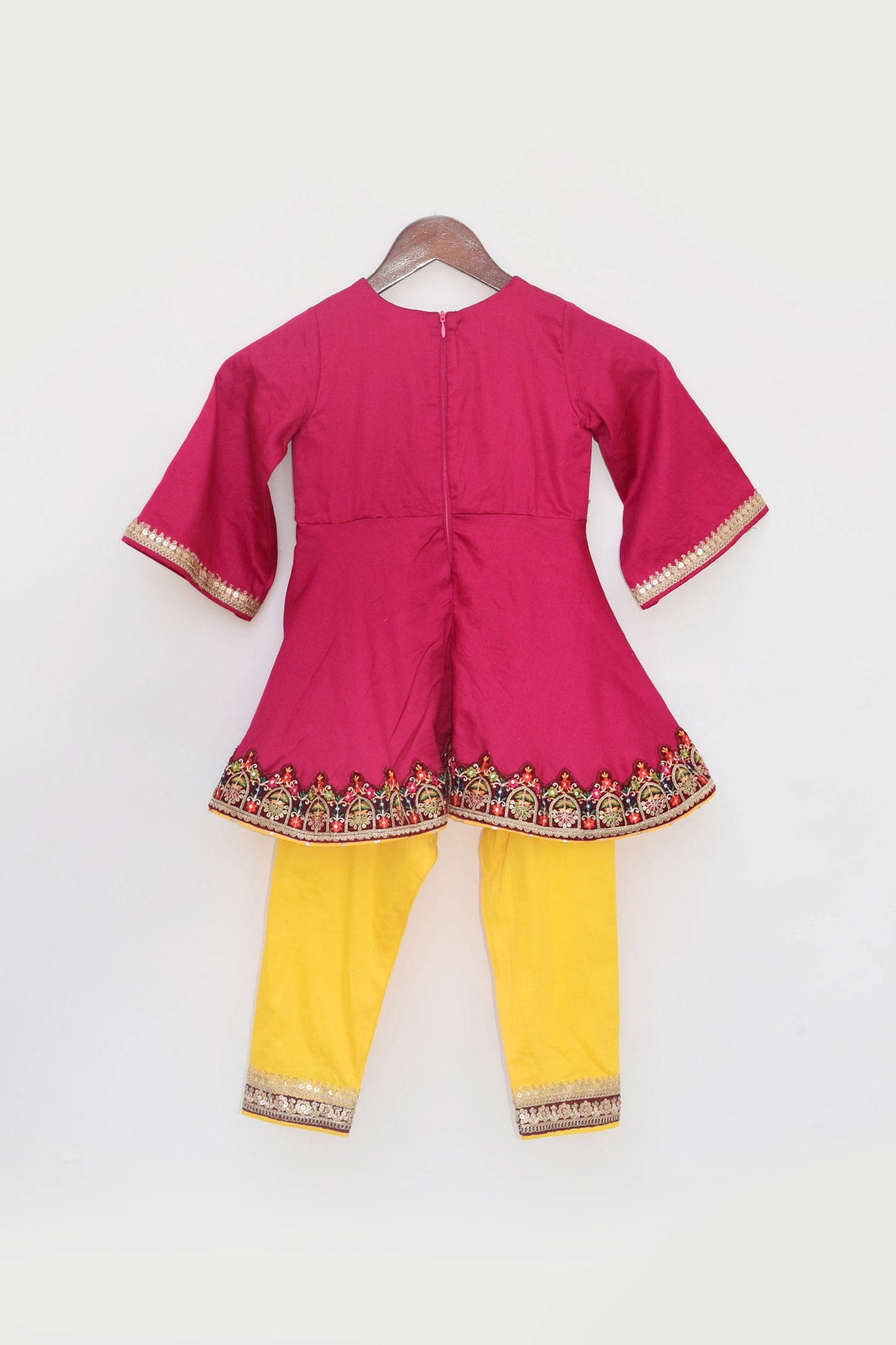 Pink Kurti with Yellow Salwar
