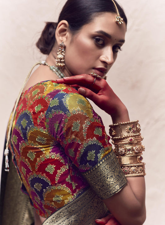 Navy Blue Printed Kasturi Saree