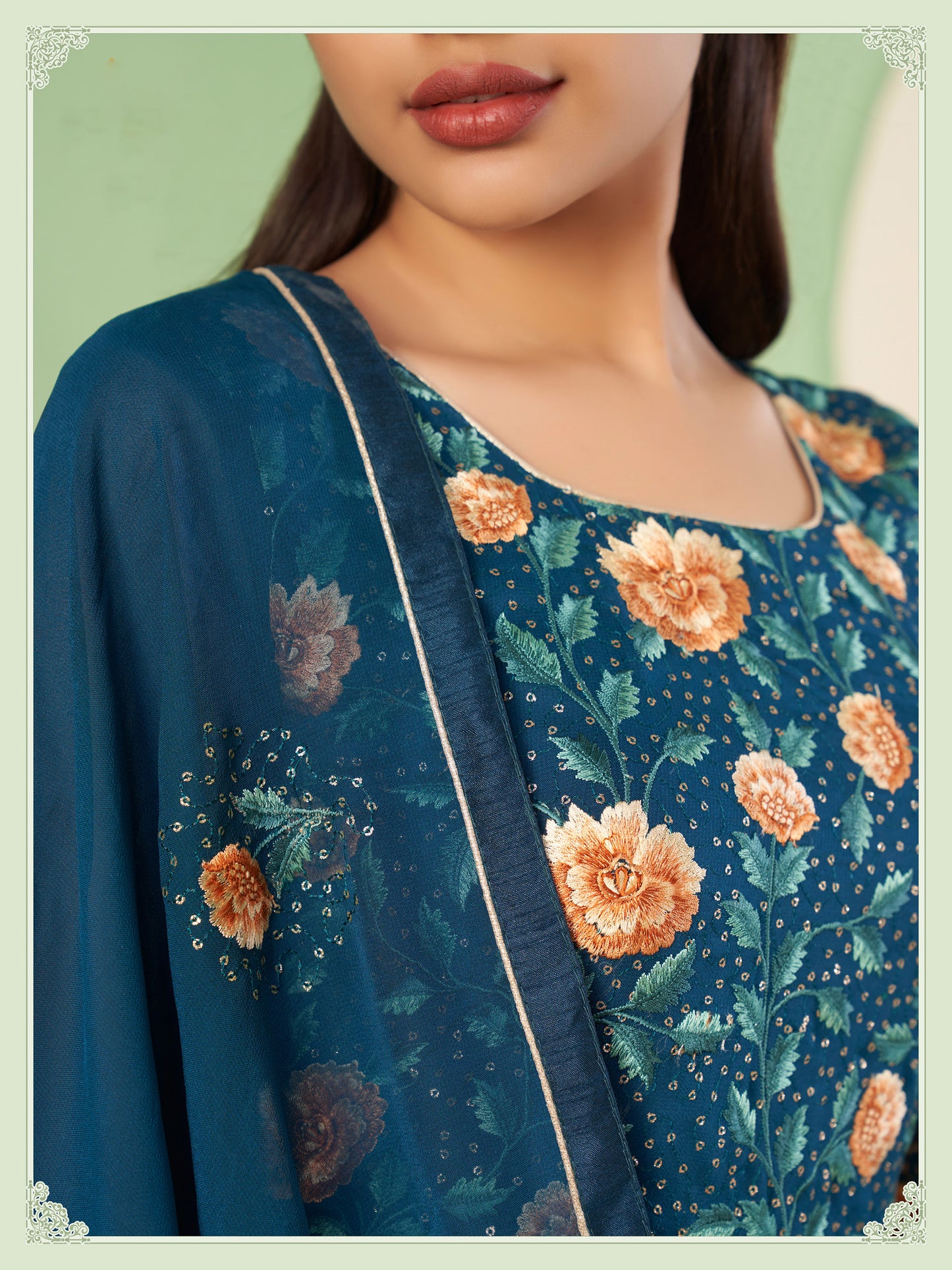 Blue Thread Embroidered Straight Cut Sangeet Sharara