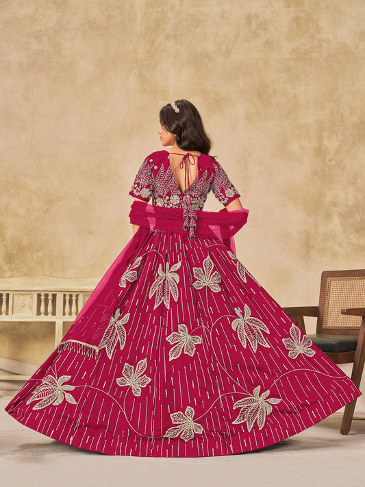 Pink Heavy Sequins Embroidered Art Silk Wedding Guest Lehenga