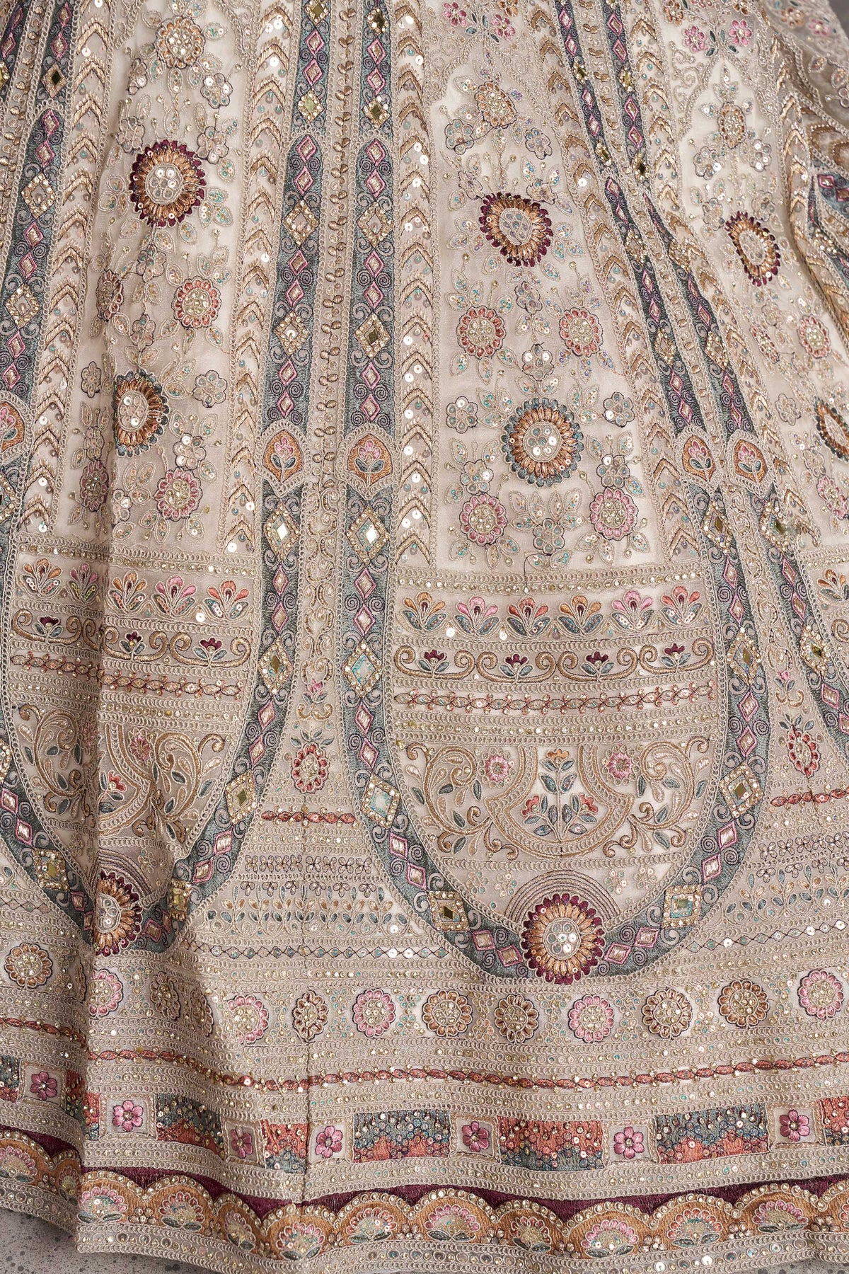 White Net Floral Embroidered Wedding Lehenga