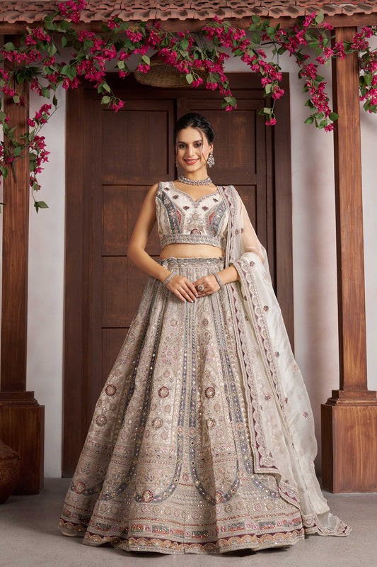 White Net Floral Embroidered Wedding Lehenga
