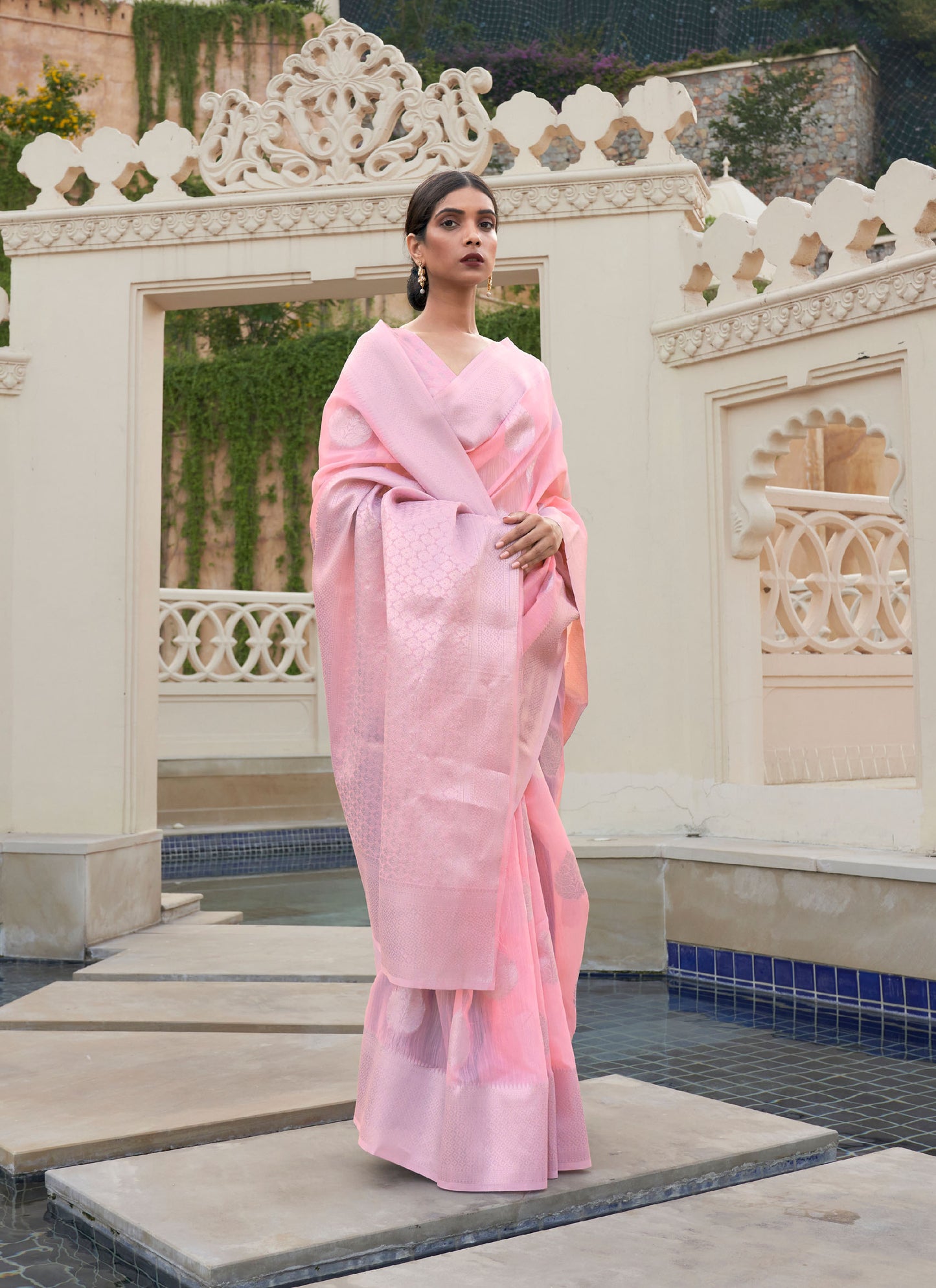 Light Pink Kevaah Linen Woven Saree