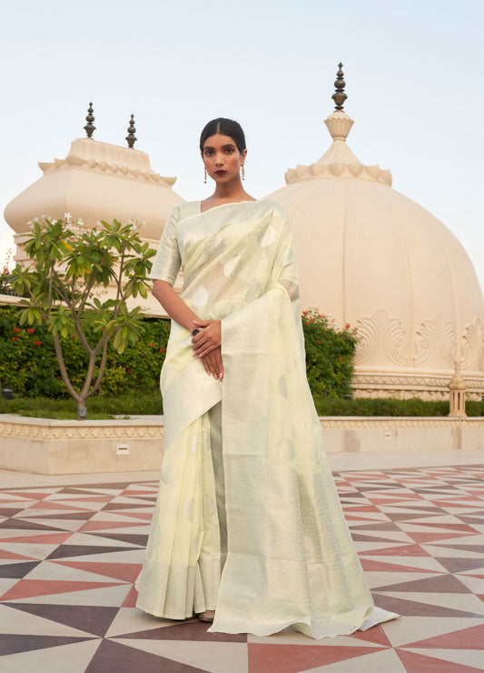 Light Green Kevaah Linen Woven Saree