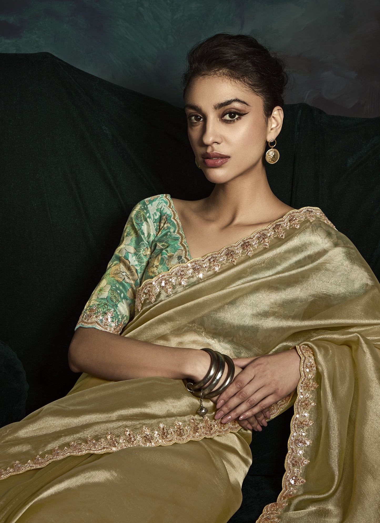 Gold Sequins Embroidered Festive Rangat Saree