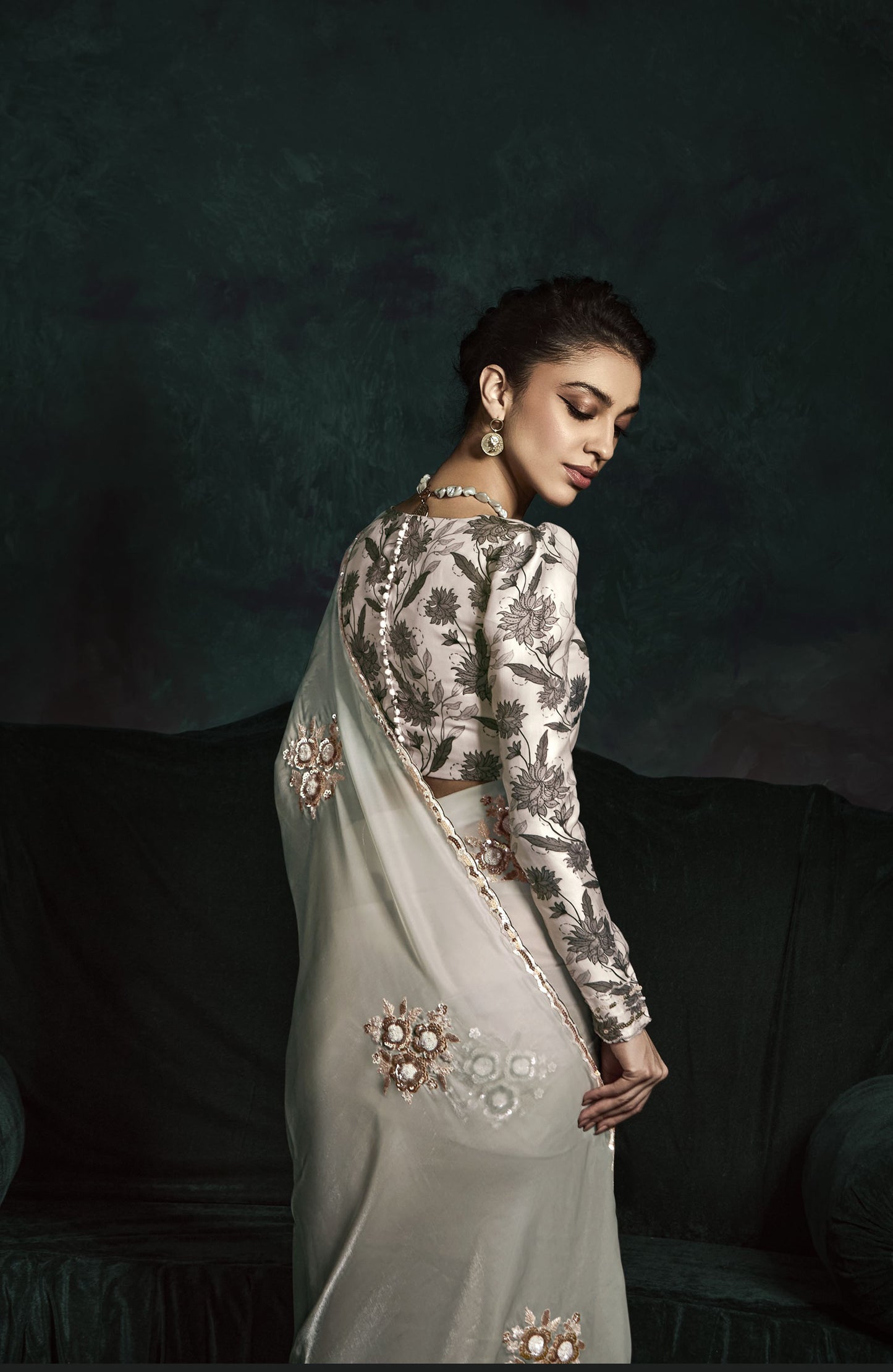 Grey Sequins Embroidered Festive Rangat Saree