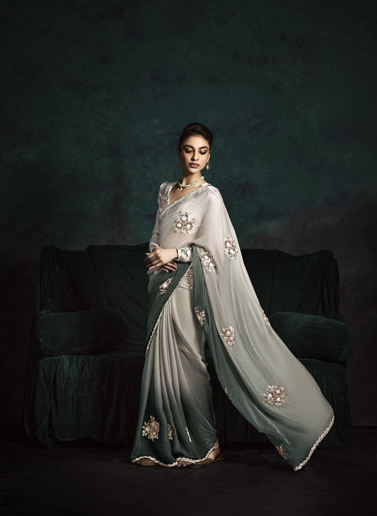 Grey Sequins Embroidered Festive Rangat Saree