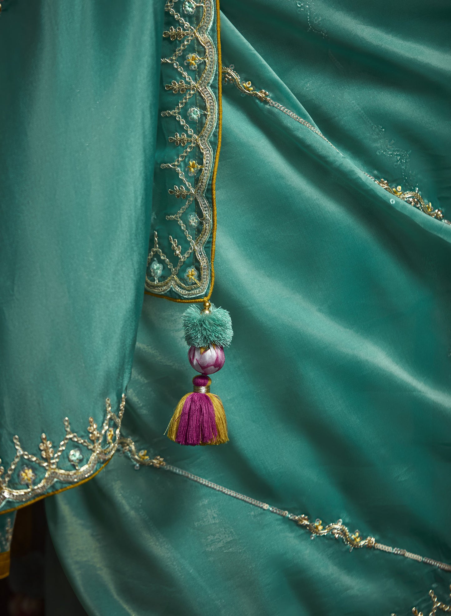 Teal Green Sequins Embroidered Festive Rangat Saree