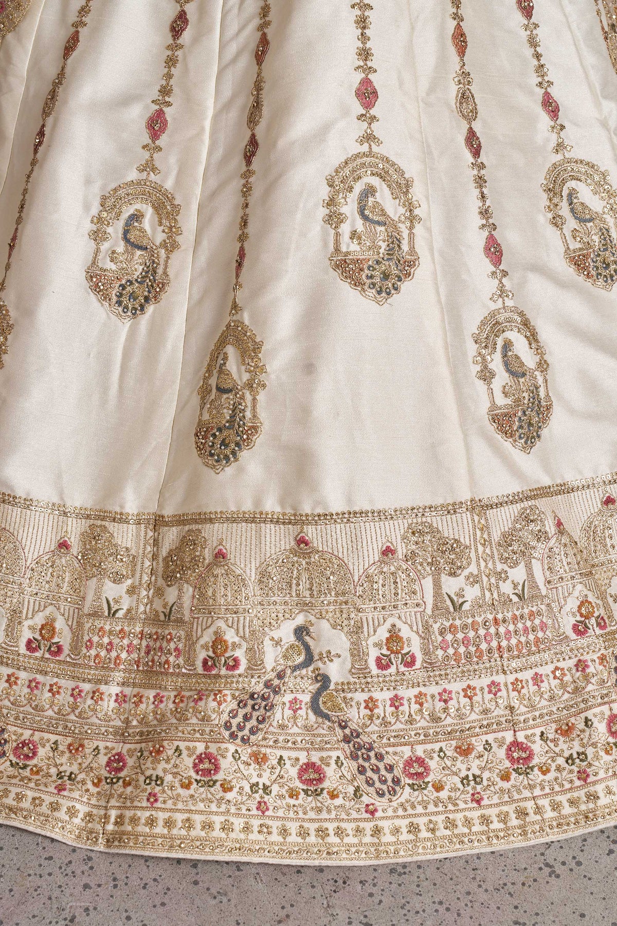 White Silk Peacock Embroidered Wedding Lehenga