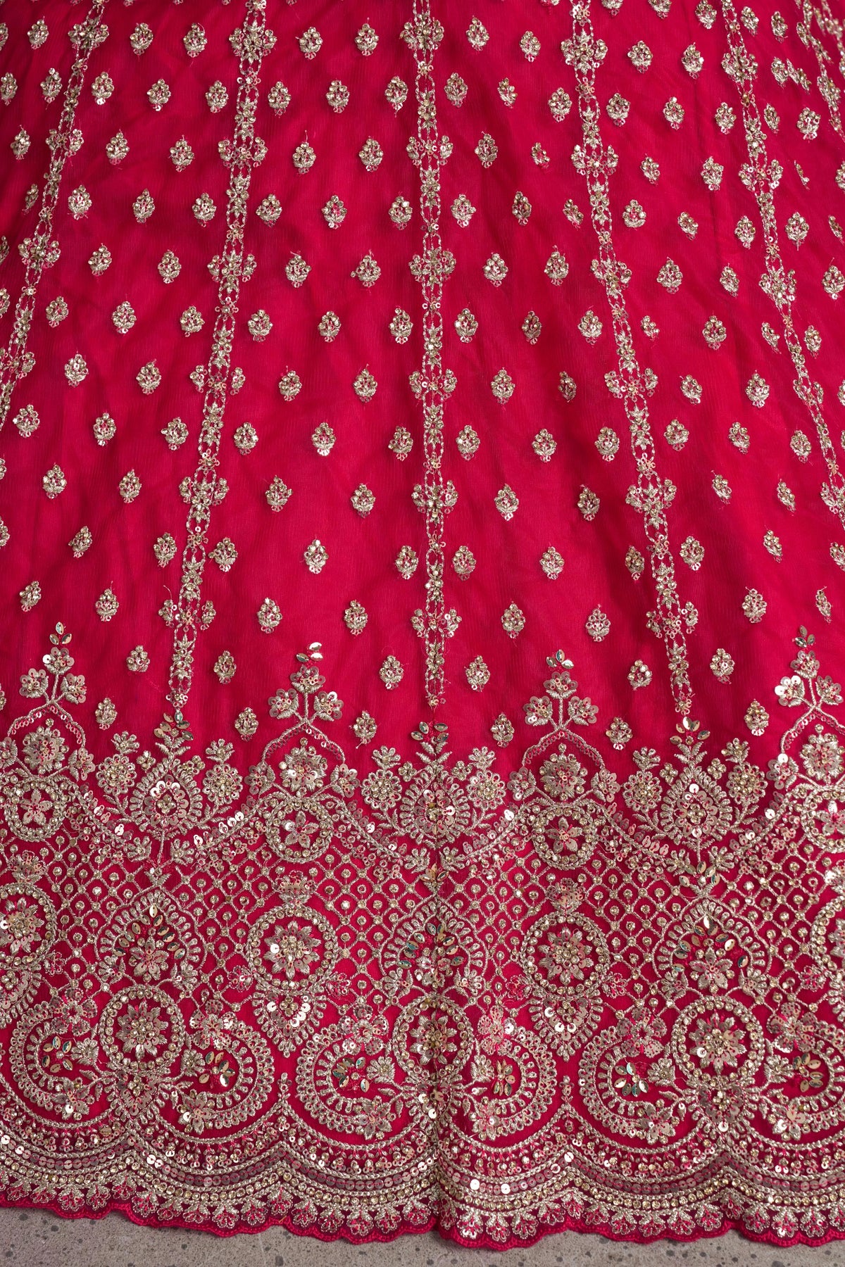 Rani Pink Net Silver Zari & Sequins Embroidered Bridal Lehenga