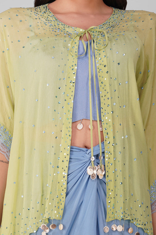 Blue Starry Sky Drape skirt and Cape Set